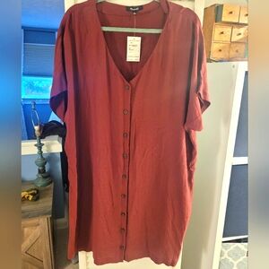 Madewell button down dress; wide sleeve, burgundy/maroon; size XL